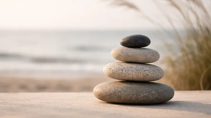 Balanced stones in a calm wellness scene — hero visual for Aromatherapy Massage at Home: Oils, Blends and Technique