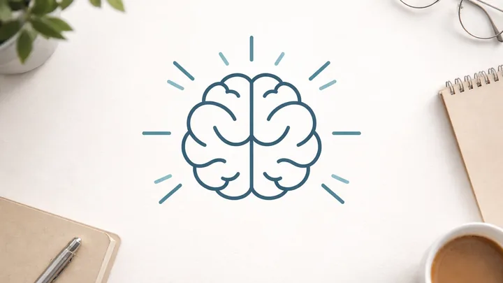 Clean brain symbol in a focused work setting — hero visual for Essential Oils for Focus, Study and Deep Work