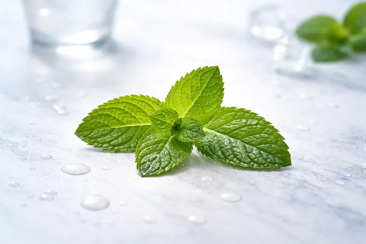 Fresh green mint leaves with water droplets for the section The Six Best Essential Oils for Focus