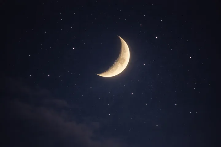 Quiet night sky with a crescent moon for the section Best Essential Oils for Sleep