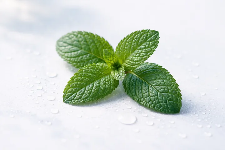 Fresh green mint leaves with water droplets for the section The Plant and Its Menthol Chemistry